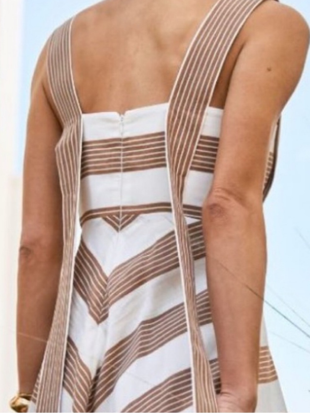 ANTONIO MELANI Cream and Tan Striped Maxi Sundress - Picture 2 of 14